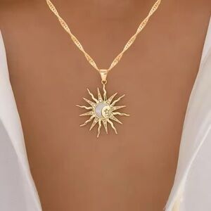 Gold Rhinestone Sun Moon Star
Pendant Necklace
